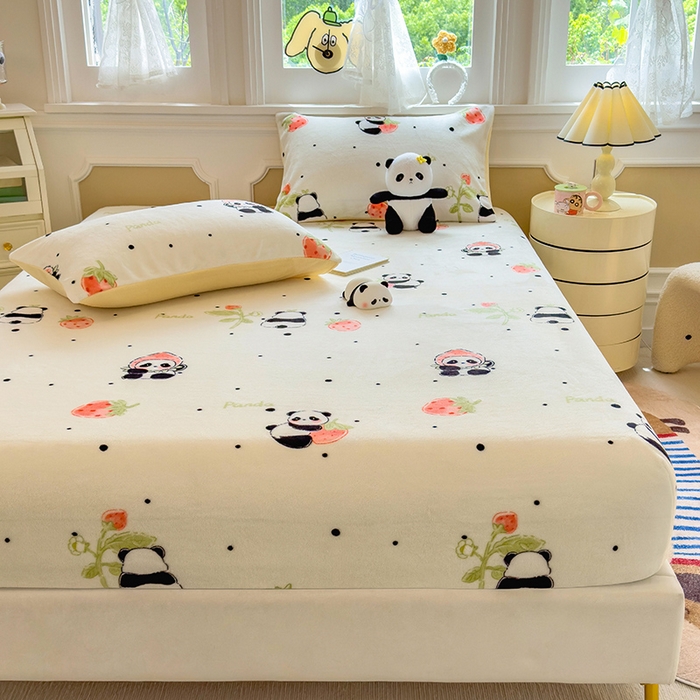 91家纺网 家纺一手货源 找家纺 摩妮卡 2025新款印花系列小清新牛奶绒印花床笠三件套 小可爱