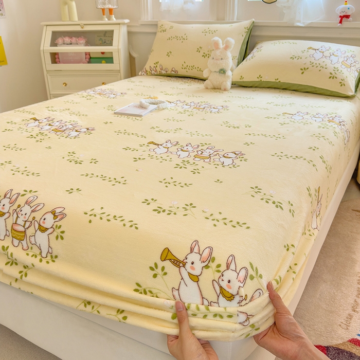 摩妮卡 2025新款印花系列小清新牛奶绒印花床笠三件套 萌宠乐园