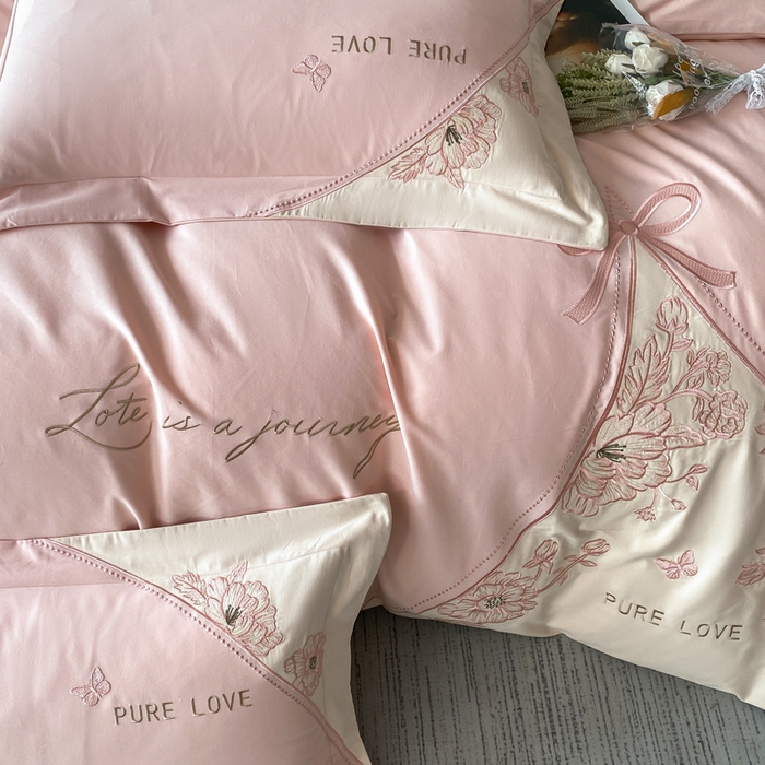 91家纺网 家纺一手货源 找家纺 桃园 新款纯棉全棉长绒棉磨毛不掉毛四件套高端礼盒-罗德岛系列 轻奢粉