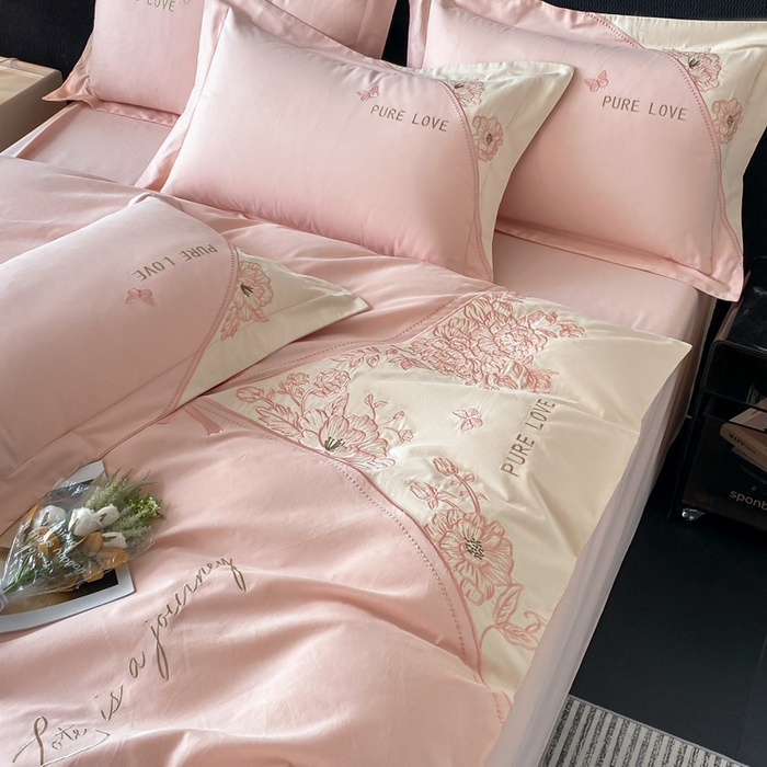 91家纺网 家纺一手货源 找家纺 桃园 新款纯棉全棉长绒棉磨毛不掉毛四件套高端礼盒-罗德岛系列 轻奢粉