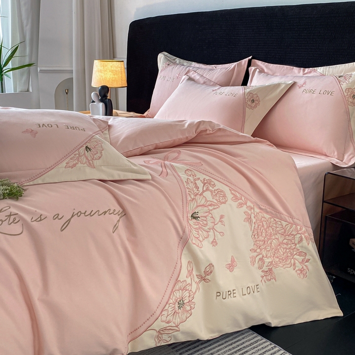 91家纺网 家纺一手货源 找家纺 桃园 新款纯棉全棉长绒棉磨毛不掉毛四件套高端礼盒-罗德岛系列 轻奢粉