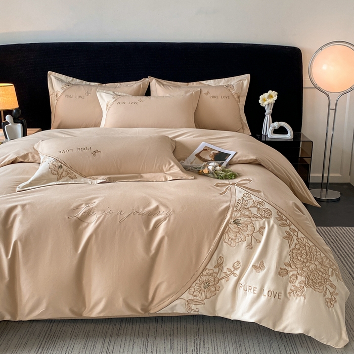 91家纺网 家纺一手货源 找家纺 桃园 新款纯棉全棉长绒棉磨毛不掉毛四件套高端礼盒-罗德岛系列 香槟