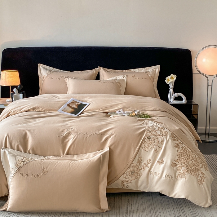 91家纺网 家纺一手货源 找家纺 桃园 新款纯棉全棉长绒棉磨毛不掉毛四件套高端礼盒-罗德岛系列 香槟