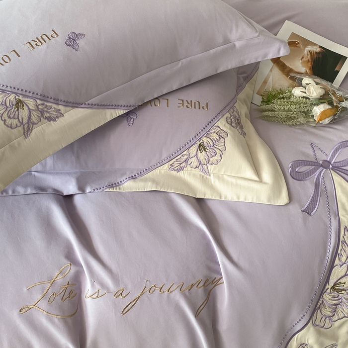 91家纺网 家纺一手货源 找家纺 桃园 新款纯棉全棉长绒棉磨毛不掉毛四件套高端礼盒-罗德岛系列 香芋紫