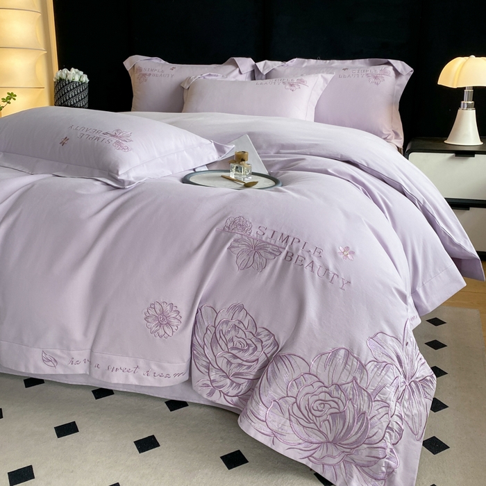 91家纺网 家纺一手货源 找家纺 桃园 新款纯棉全棉长绒棉磨毛不掉毛四件套高端礼盒-赫尔系列 香芋紫