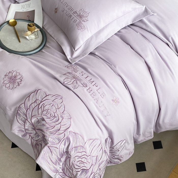 91家纺网 家纺一手货源 找家纺 桃园 新款纯棉全棉长绒棉磨毛不掉毛四件套高端礼盒-赫尔系列 香芋紫