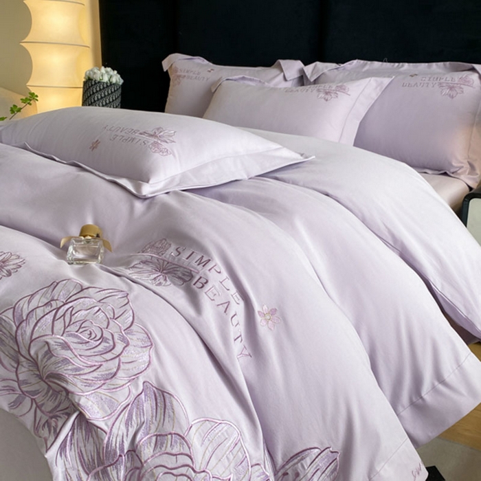 91家纺网 家纺一手货源 找家纺 桃园 新款纯棉全棉长绒棉磨毛不掉毛四件套高端礼盒-赫尔系列 香芋紫