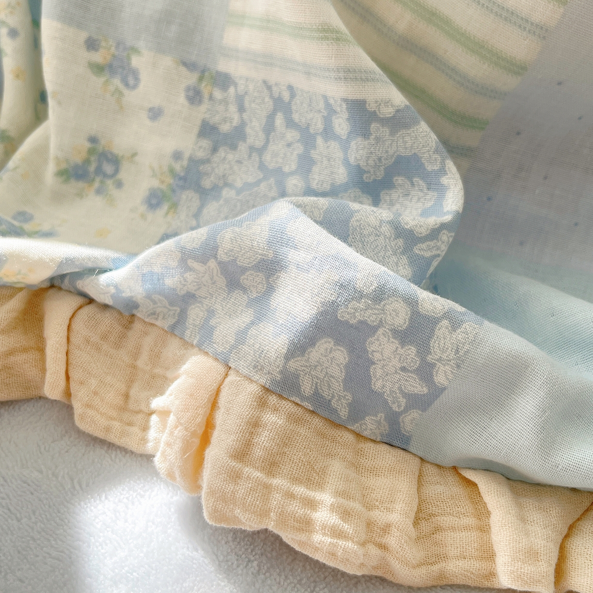 91家纺网 家纺一手货源 找家纺 桃子家居 2025新款A类韩版花边皱皱纱纯棉有氧双层纱加全消光加厚牛奶绒高品质棉加绒暖纱绒四件套 暖纱绒-花颜兰