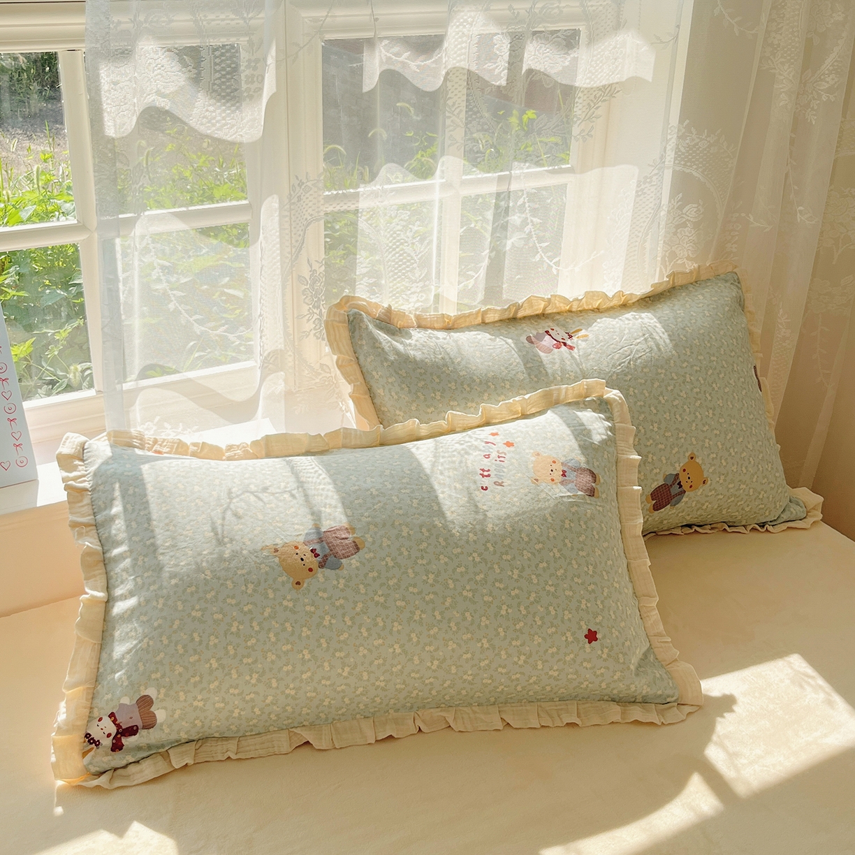 91家纺网 家纺一手货源 找家纺 桃子家居 2025新款A类韩版花边皱皱纱纯棉有氧双层纱加全消光加厚牛奶绒高品质棉加绒暖纱绒四件套 暖纱绒-小确幸