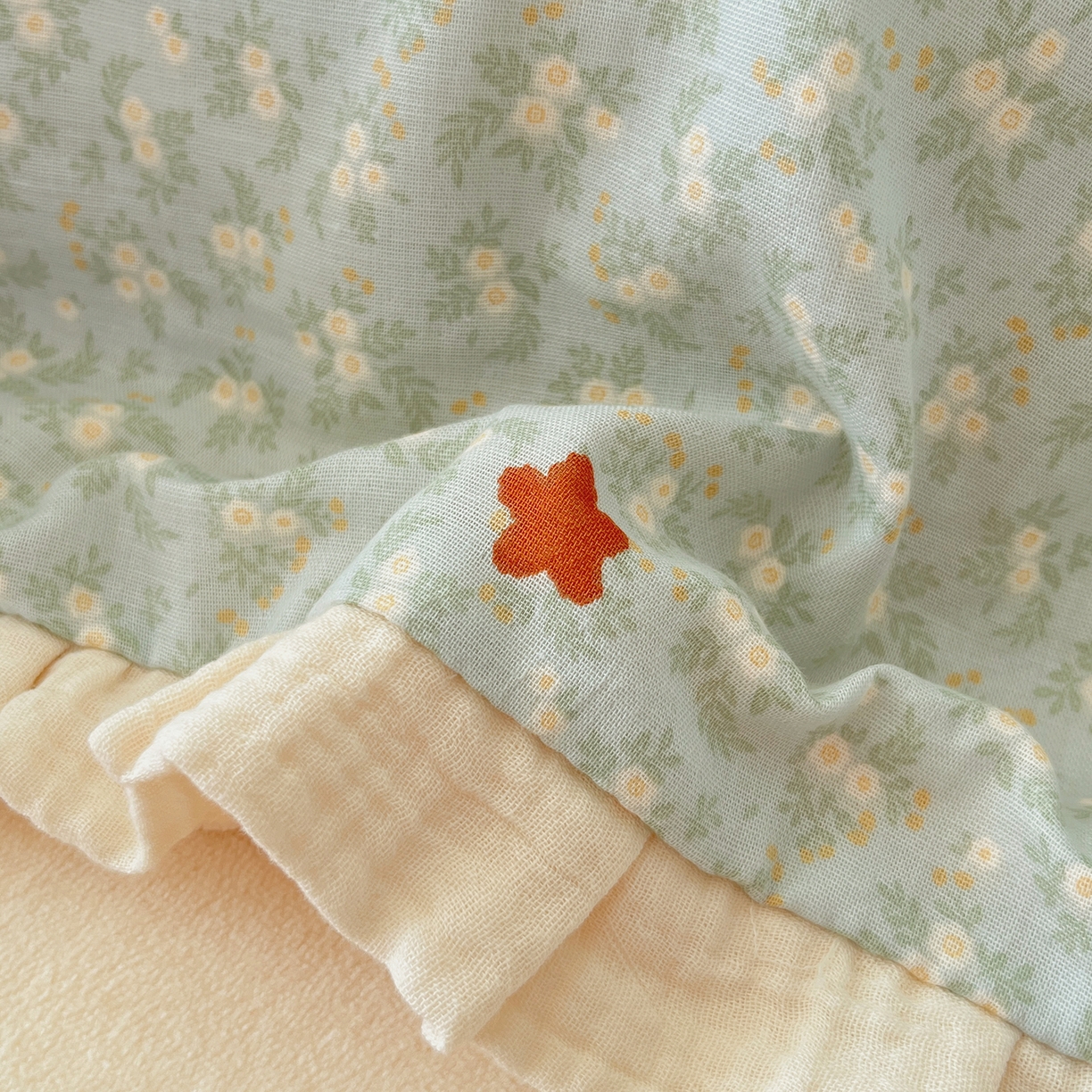 91家纺网 家纺一手货源 找家纺 桃子家居 2025新款A类韩版花边皱皱纱纯棉有氧双层纱加全消光加厚牛奶绒高品质棉加绒暖纱绒四件套 暖纱绒-小确幸