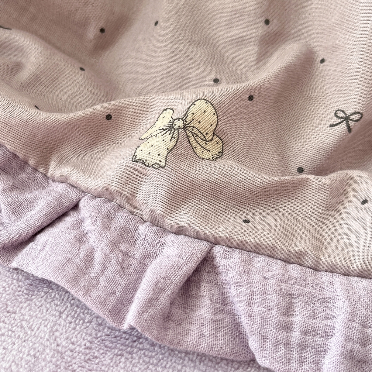 91家纺网 家纺一手货源 找家纺 桃子家居 2025新款A类韩版花边皱皱纱纯棉有氧双层纱加全消光加厚牛奶绒高品质棉加绒暖纱绒四件套 暖纱绒-紫色蝴蝶结