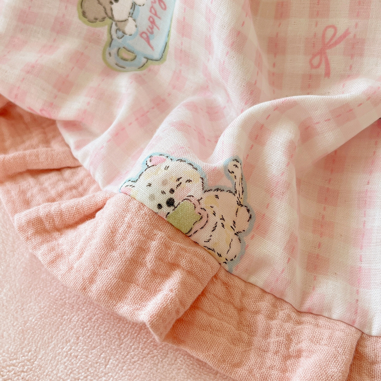 91家纺网 家纺一手货源 找家纺 桃子家居 2025新款A类韩版花边皱皱纱纯棉有氧双层纱加全消光加厚牛奶绒高品质棉加绒暖纱绒四件套 暖纱绒-小甜心