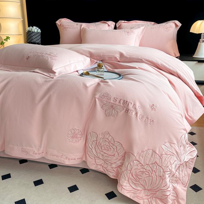 91家纺网 家纺一手货源 找家纺 桃园 新款纯棉全棉长绒棉磨毛不掉毛四件套高端礼盒-赫尔系列 轻奢粉