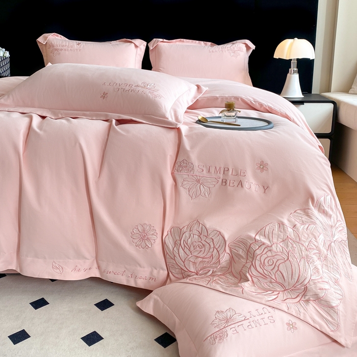 91家纺网 家纺一手货源 找家纺 桃园 新款纯棉全棉长绒棉磨毛不掉毛四件套高端礼盒-赫尔系列 轻奢粉