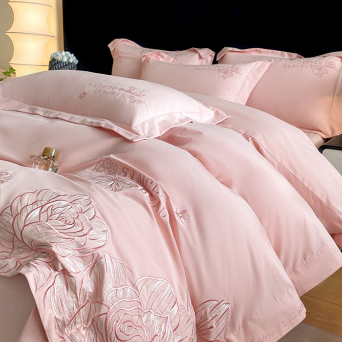 91家纺网 家纺一手货源 找家纺 桃园 新款纯棉全棉长绒棉磨毛不掉毛四件套高端礼盒-赫尔系列 轻奢粉