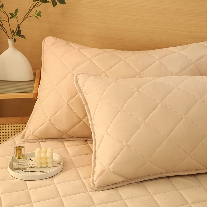 91家纺网 家纺一手货源 找家纺 锦眠床笠 2025新款亲肤夹棉床笠 卡其色