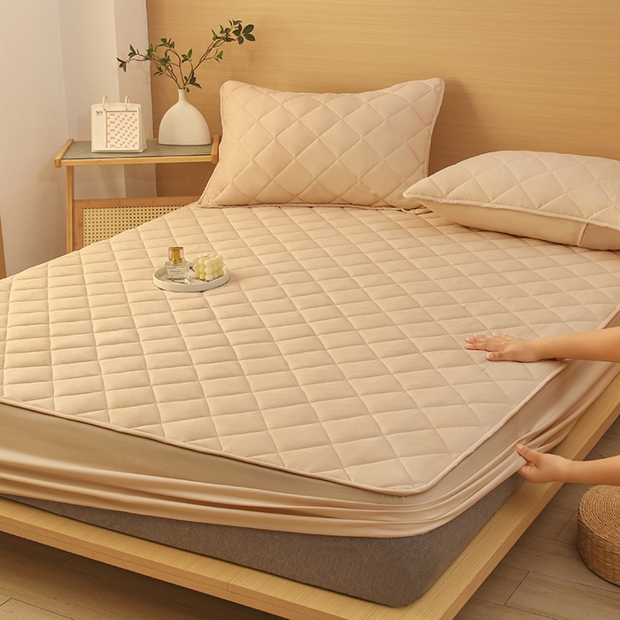 91家纺网 家纺一手货源 找家纺 锦眠床笠 2025新款亲肤夹棉床笠 卡其色