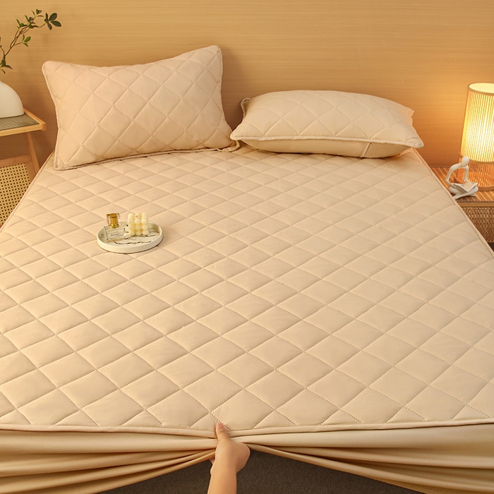 91家纺网 家纺一手货源 找家纺 锦眠床笠 2025新款亲肤夹棉床笠 卡其色