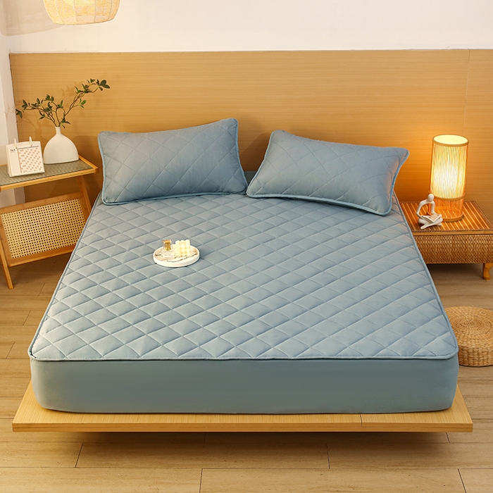 91家纺网 家纺一手货源 找家纺 锦眠床笠 2025新款亲肤夹棉床笠 蓝色