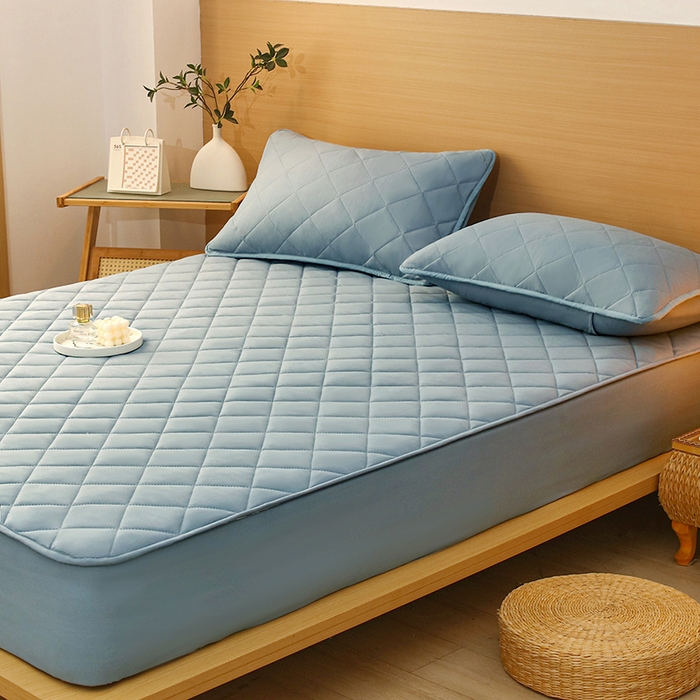 91家纺网 家纺一手货源 找家纺 锦眠床笠 2025新款亲肤夹棉床笠 蓝色