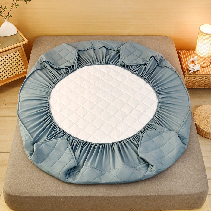 91家纺网 家纺一手货源 找家纺 锦眠床笠 2025新款亲肤夹棉床笠 蓝色