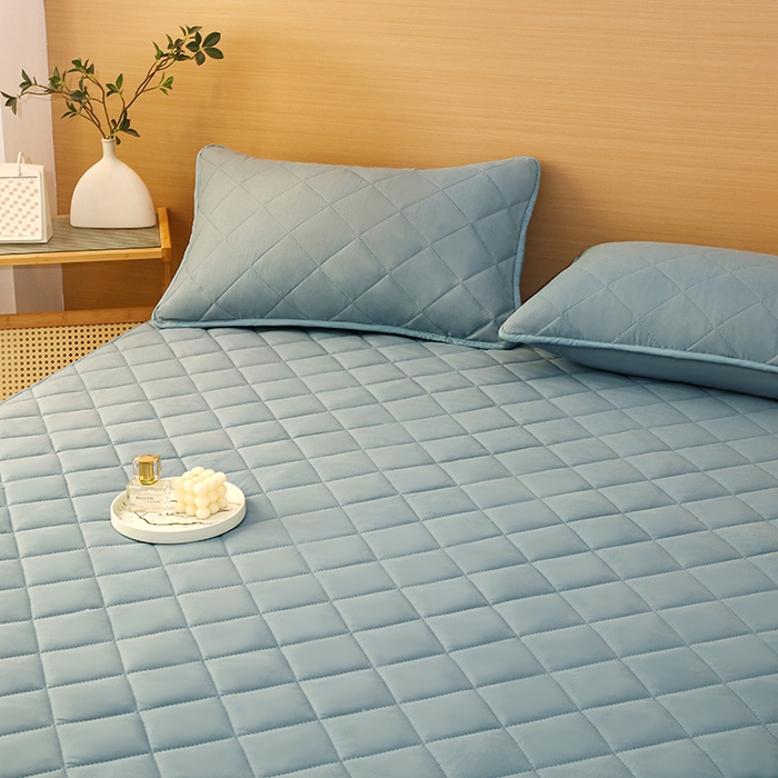 91家纺网 家纺一手货源 找家纺 锦眠床笠 2025新款亲肤夹棉床笠 蓝色