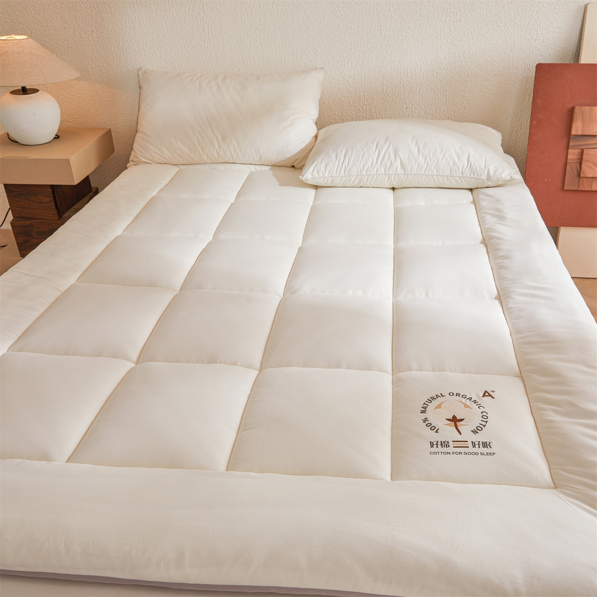 91家纺网 家纺一手货源 找家纺 魅图家纺 2025新款A类云朵棉双拼棉花软床垫 好眠-白拼灰