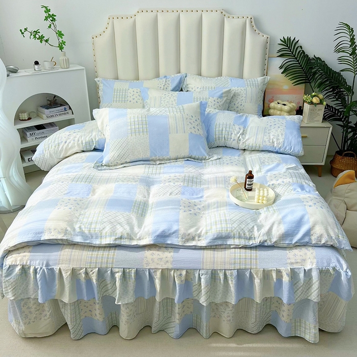 九诺家纺 2025秋冬新款加厚皱皱纱床裙四件套双花边工艺床裙 南笙假日