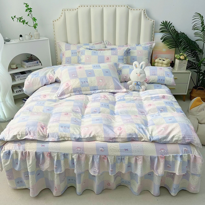 91家纺网 家纺一手货源 找家纺 九诺家纺 2025秋冬新款加厚皱皱纱床裙四件套双花边工艺床裙 拉布伙伴-兰