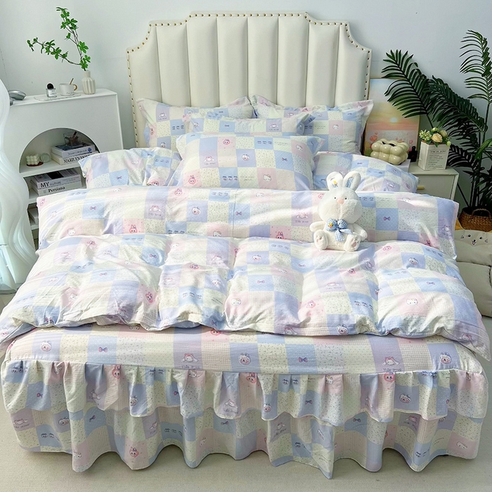 九诺家纺 2025秋冬新款加厚皱皱纱床裙四件套双花边工艺床裙 拉布伙伴-兰