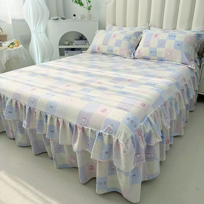 91家纺网 家纺一手货源 找家纺 九诺家纺 2025秋冬新款加厚皱皱纱床裙四件套双花边工艺床裙 拉布伙伴-兰