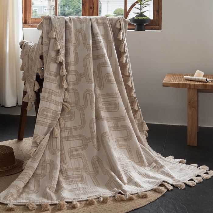 91家纺网 家纺一手货源 找家纺 （总）大彩家居 2025新款棉麻提花流苏毯子毛毯盖毯午睡毯空调毯休闲毯