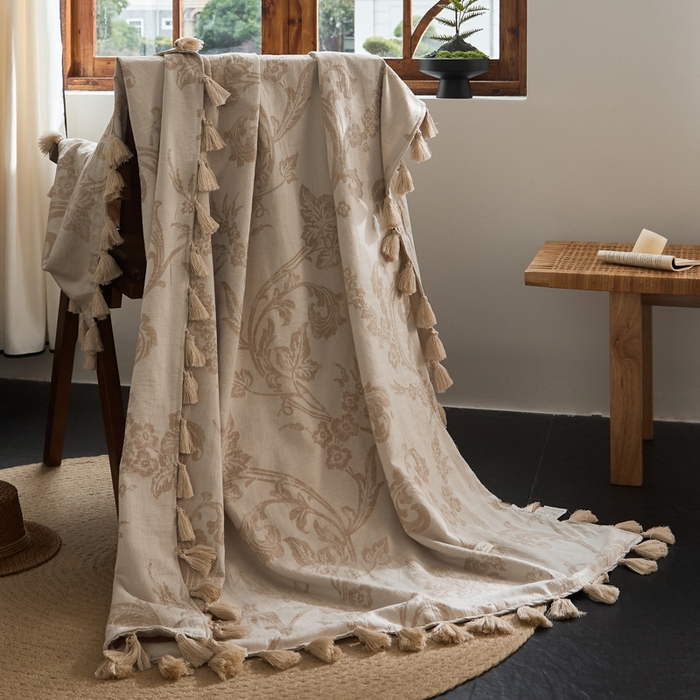 91家纺网 家纺一手货源 找家纺 （总）大彩家居 2025新款棉麻提花流苏毯子毛毯盖毯午睡毯空调毯休闲毯