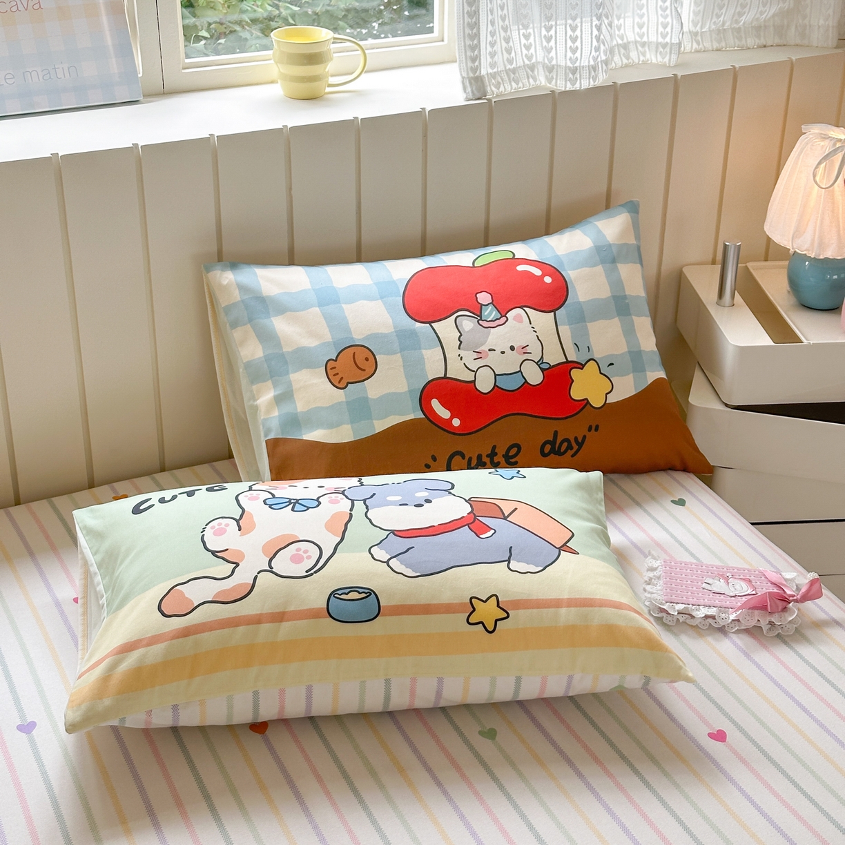 91家纺网 家纺一手货源 找家纺 优彩 2025新款数码印花全棉磨毛毛巾绣四件套 毛茸茸伙伴