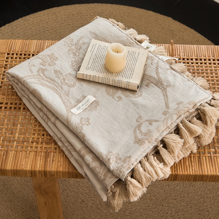 91家纺网 家纺一手货源 找家纺 大彩家居 2025新款棉麻流苏毯 暖雾