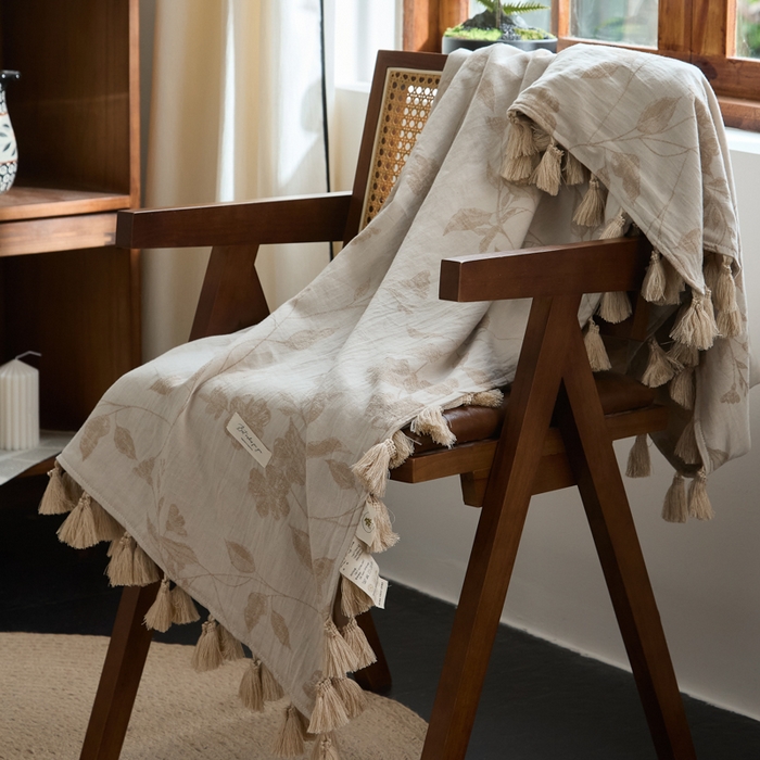 91家纺网 家纺一手货源 找家纺 大彩家居 2025新款棉麻流苏毯 森野