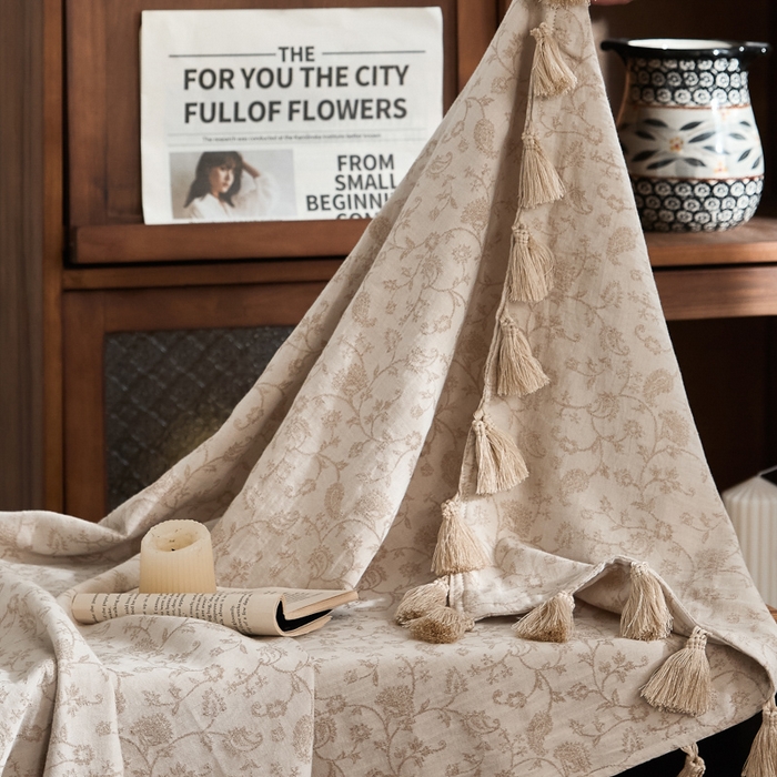 91家纺网 家纺一手货源 找家纺 大彩家居 2025新款棉麻流苏毯 ‌藤蔓