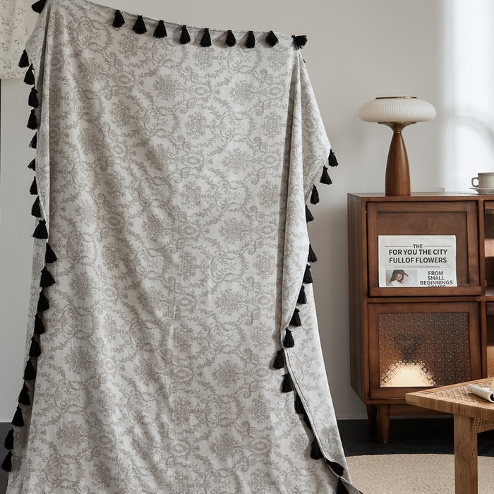 91家纺网 家纺一手货源 找家纺 大彩家居 2025新款棉麻流苏毯 织雾者