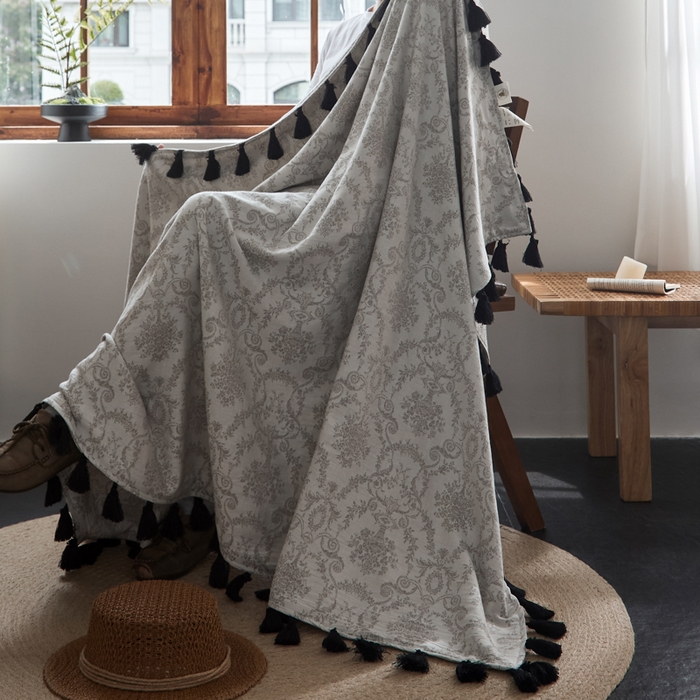 91家纺网 家纺一手货源 找家纺 大彩家居 2025新款棉麻流苏毯 织雾者