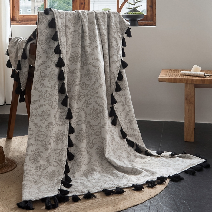 大彩家居 2025新款棉麻流苏毯 织雾者