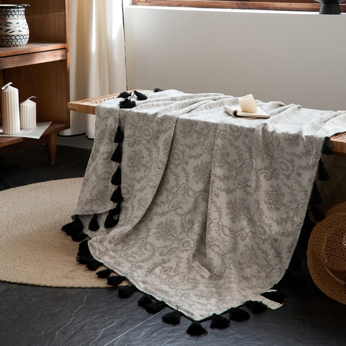 91家纺网 家纺一手货源 找家纺 大彩家居 2025新款棉麻流苏毯 织雾者