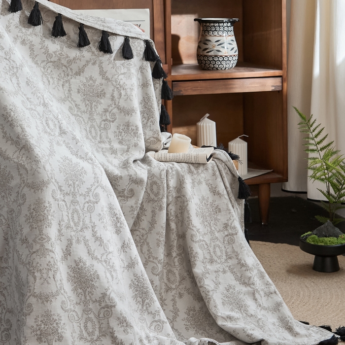 91家纺网 家纺一手货源 找家纺 大彩家居 2025新款棉麻流苏毯 织雾者