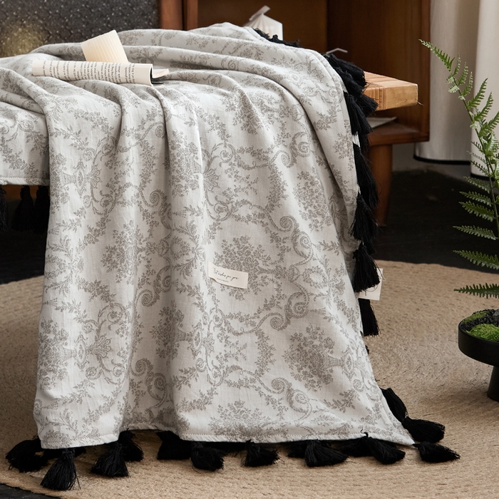 91家纺网 家纺一手货源 找家纺 大彩家居 2025新款棉麻流苏毯 织雾者