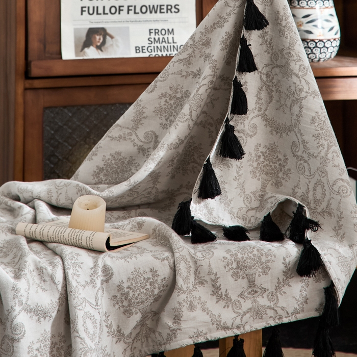 91家纺网 家纺一手货源 找家纺 大彩家居 2025新款棉麻流苏毯 织雾者