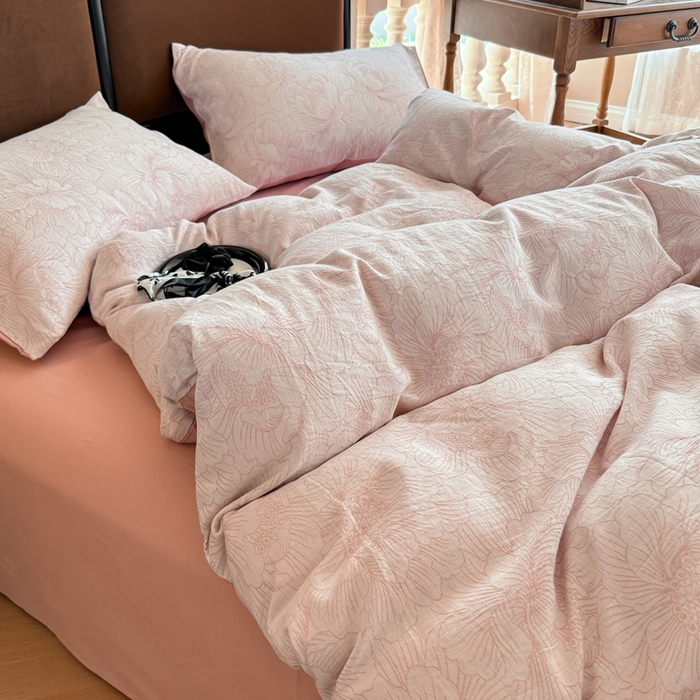 91家纺网 家纺一手货源 找家纺 眠博士 2025新款60s长绒棉纯棉提花磨毛四件套提花磨毛-繁花粉