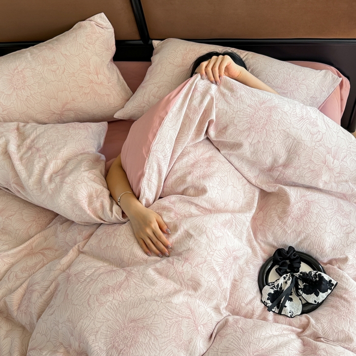 91家纺网 家纺一手货源 找家纺 眠博士 2025新款60s长绒棉纯棉提花磨毛四件套提花磨毛-繁花粉