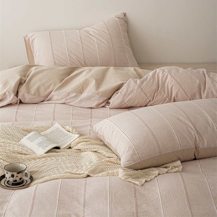 91家纺网 家纺一手货源 找家纺 （总）棉眠 2025新款全棉色织条纹水洗小提花四件套