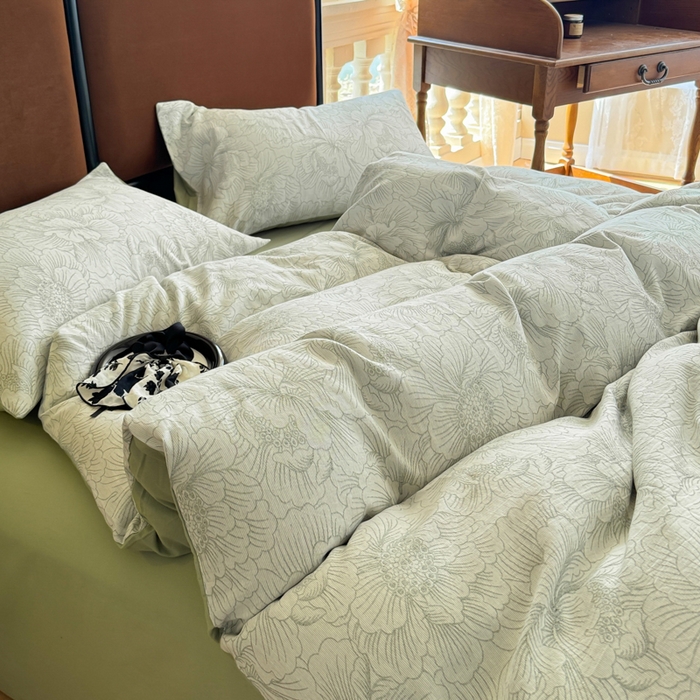 91家纺网 家纺一手货源 找家纺 眠博士 2025新款60s长绒棉纯棉提花磨毛四件套提花磨毛-繁花绿