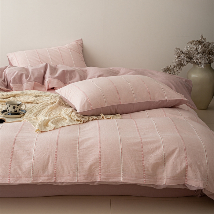 91家纺网 家纺一手货源 找家纺 （总）棉眠 2025新款全棉色织条纹水洗小提花四件套