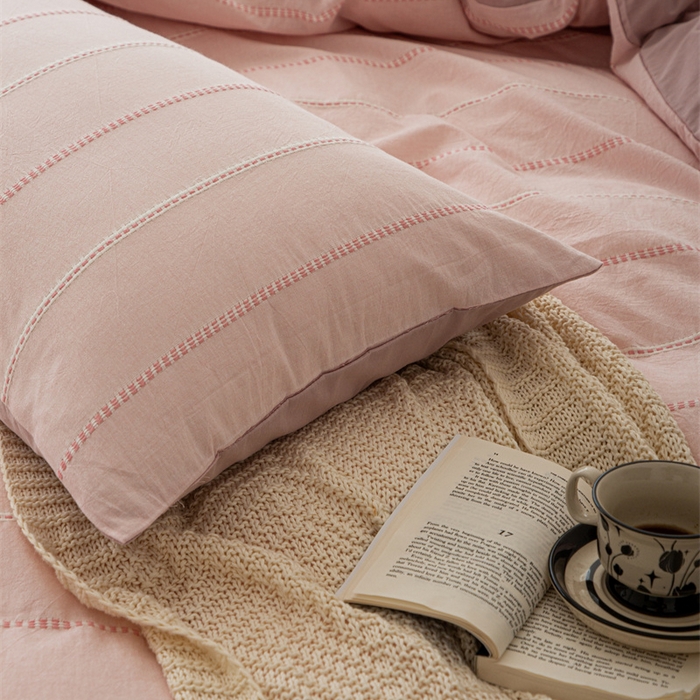 91家纺网 家纺一手货源 找家纺 （总）棉眠 2025新款全棉色织条纹水洗小提花四件套